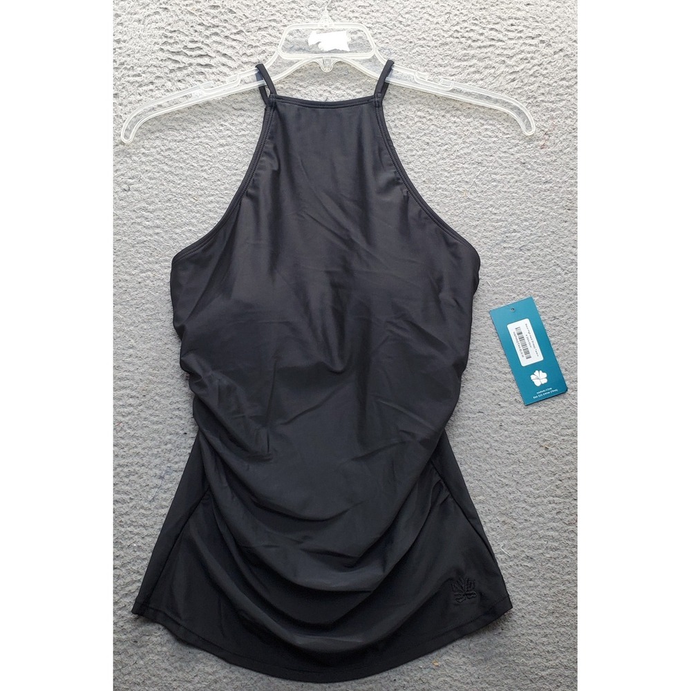 Hapari Tankini Swim Top Womens Medium Black Stretch Adjustable Strap High Neck